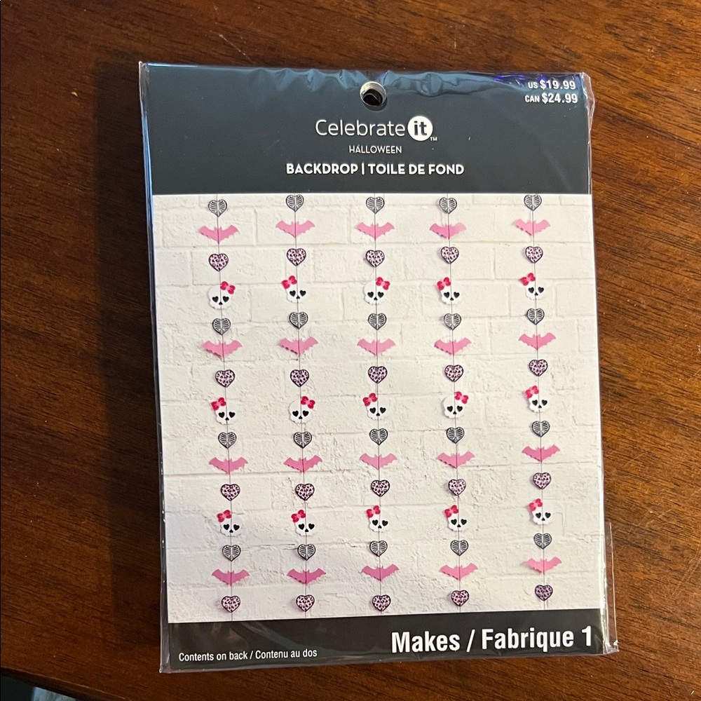 Celebrate It Halloween Backdrop with Pink and Black Skulls